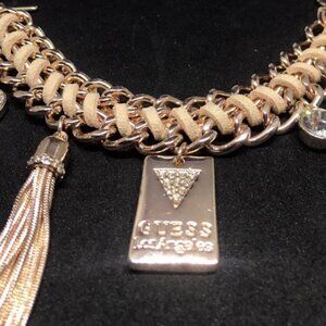 GUESS Los Angeles Necklace – Gold Chain with Faux Leather & Charms (Brand New)